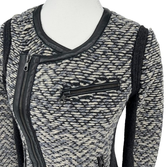 rag & bone Jacket Samantha Knit Tweed Wool Lamb Leather Trim Blazer XS - Picture 4 of 12